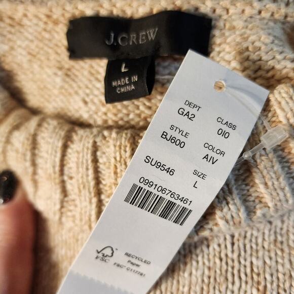 J. Crew Cream Crewneck Lantern Sleeve Sweater Size Large New! - Picture 7 of 8